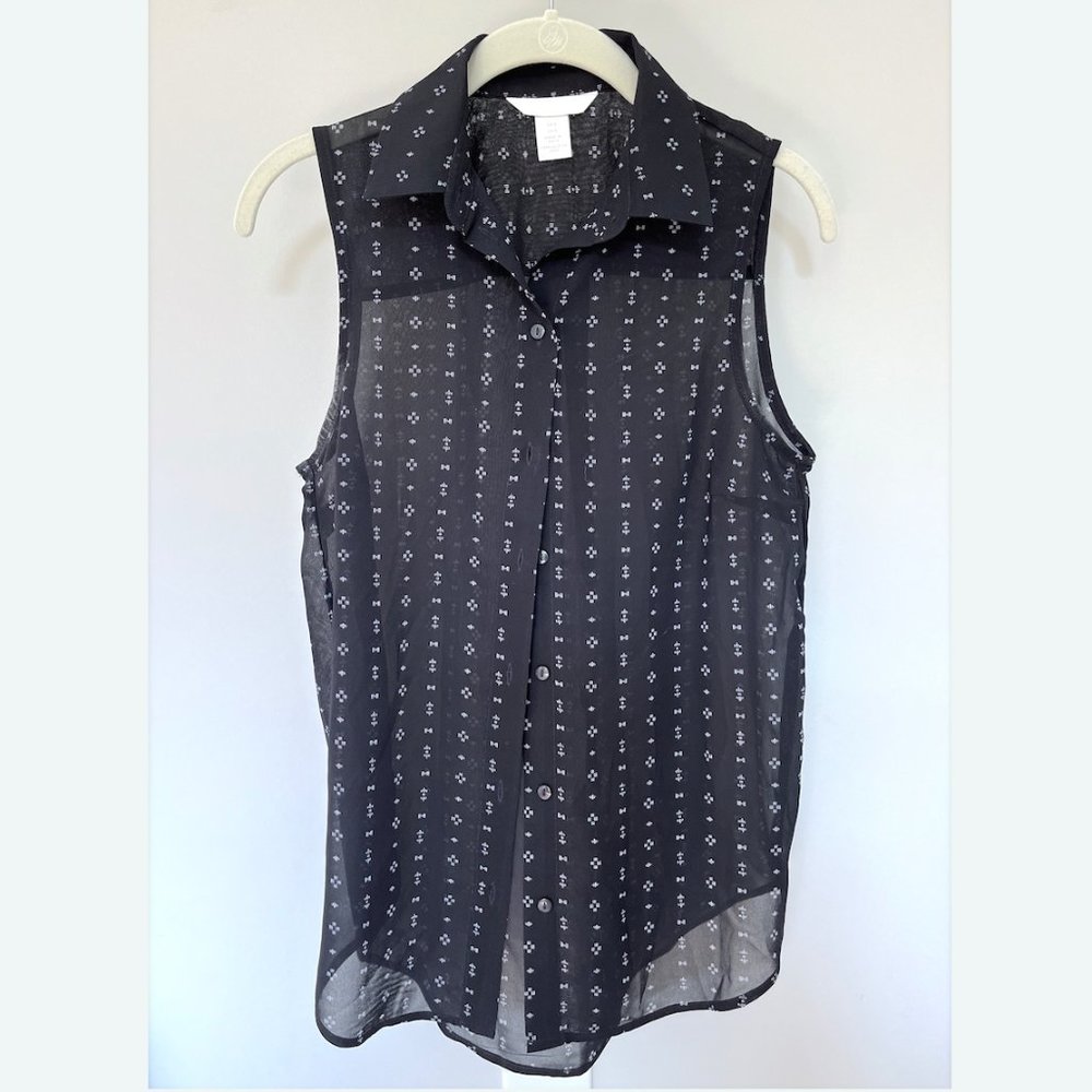 H&M Semi-Sheer Sleeveless Pattern Blouse (Size 0)